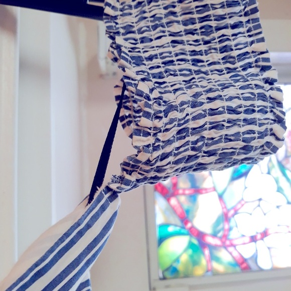 BEBE Nautical Top White Navy Stripes zip back BowTie front Wear off shoulders - Picture 5 of 7